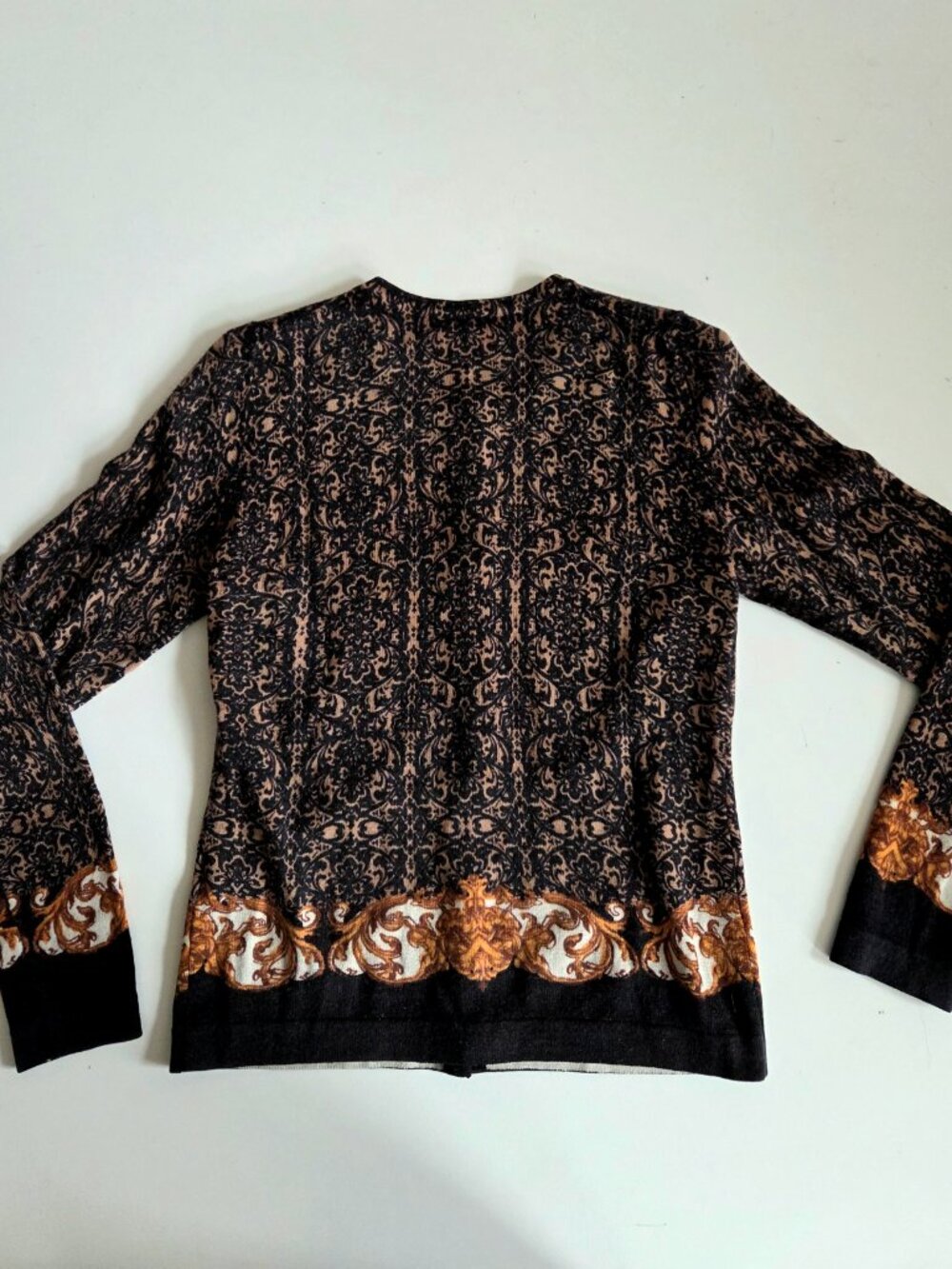 100% Merino Wool Brown Floral Cardigan - Picture 2 of 5